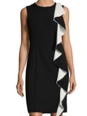 Karl Lagerfeld Black Midi Dress with White Ruffle Trim